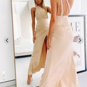 Beginning Boutique Gold Satin Prom/Formal Maxi Dress
